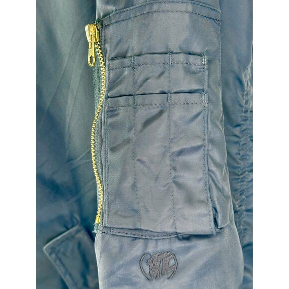 CLENCH Men M Jeans Nylon Bomber Jacket Navy w/ Heavy Orange Lining Winter Coat - Picture 3 of 4